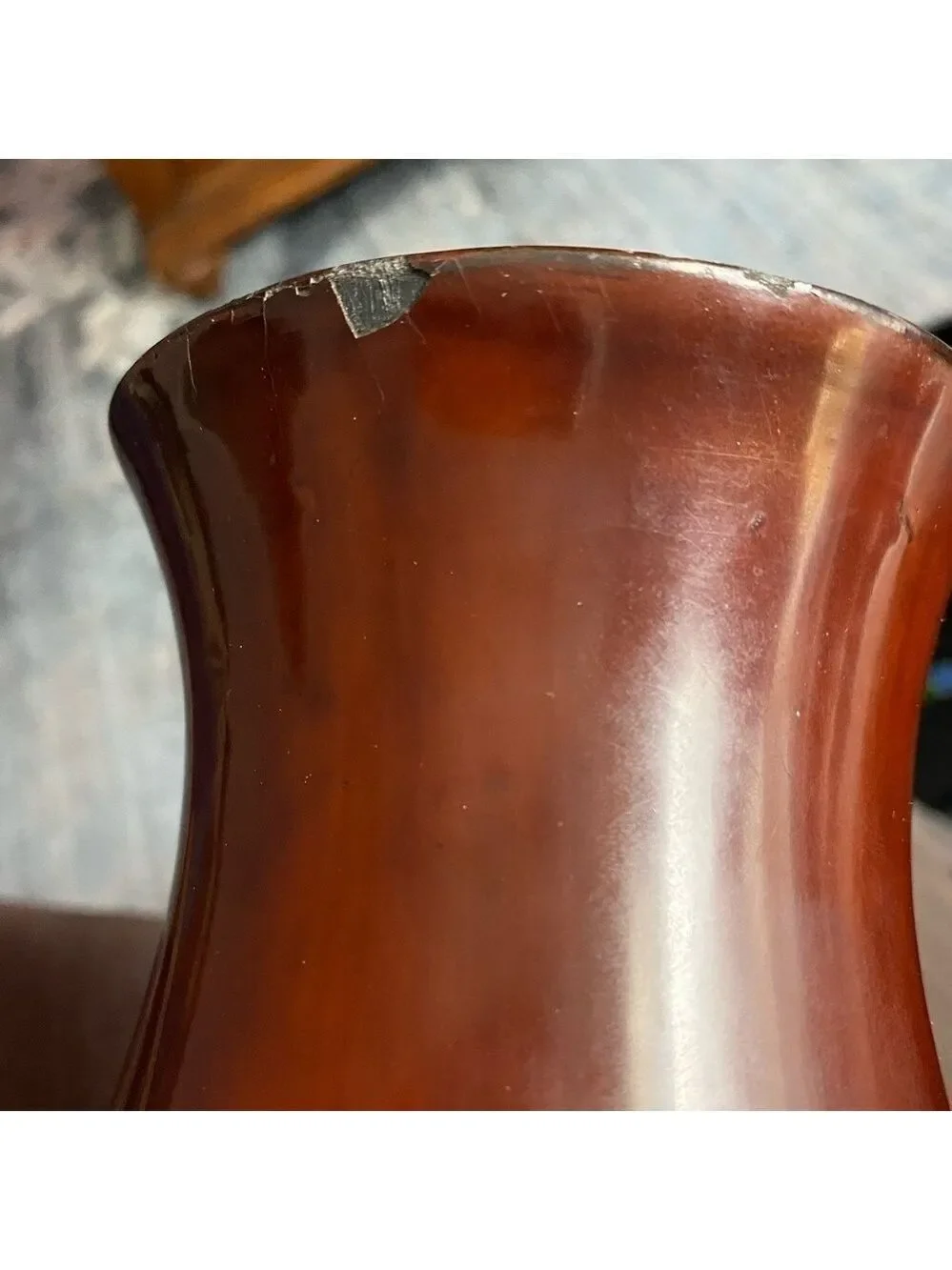 Vintage 1960 11” tall Hand painted mahogany & black Lacquer Wood Vase -Viet Nam
